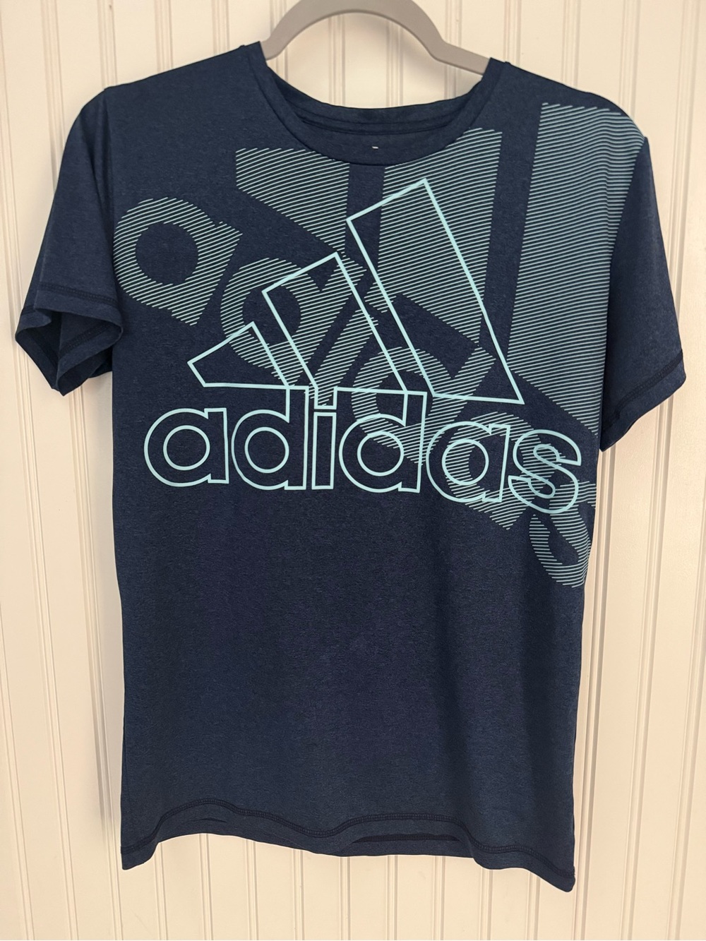 Adidas Navy Short-Sleeve Tee with Light Blue Logo Graphic